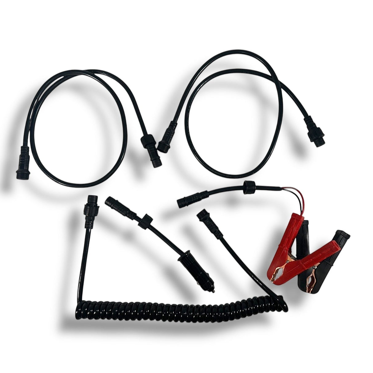 Anson PDR Elimadent light cord kit with coiled and straight cables, male adapter, and alligator clips.