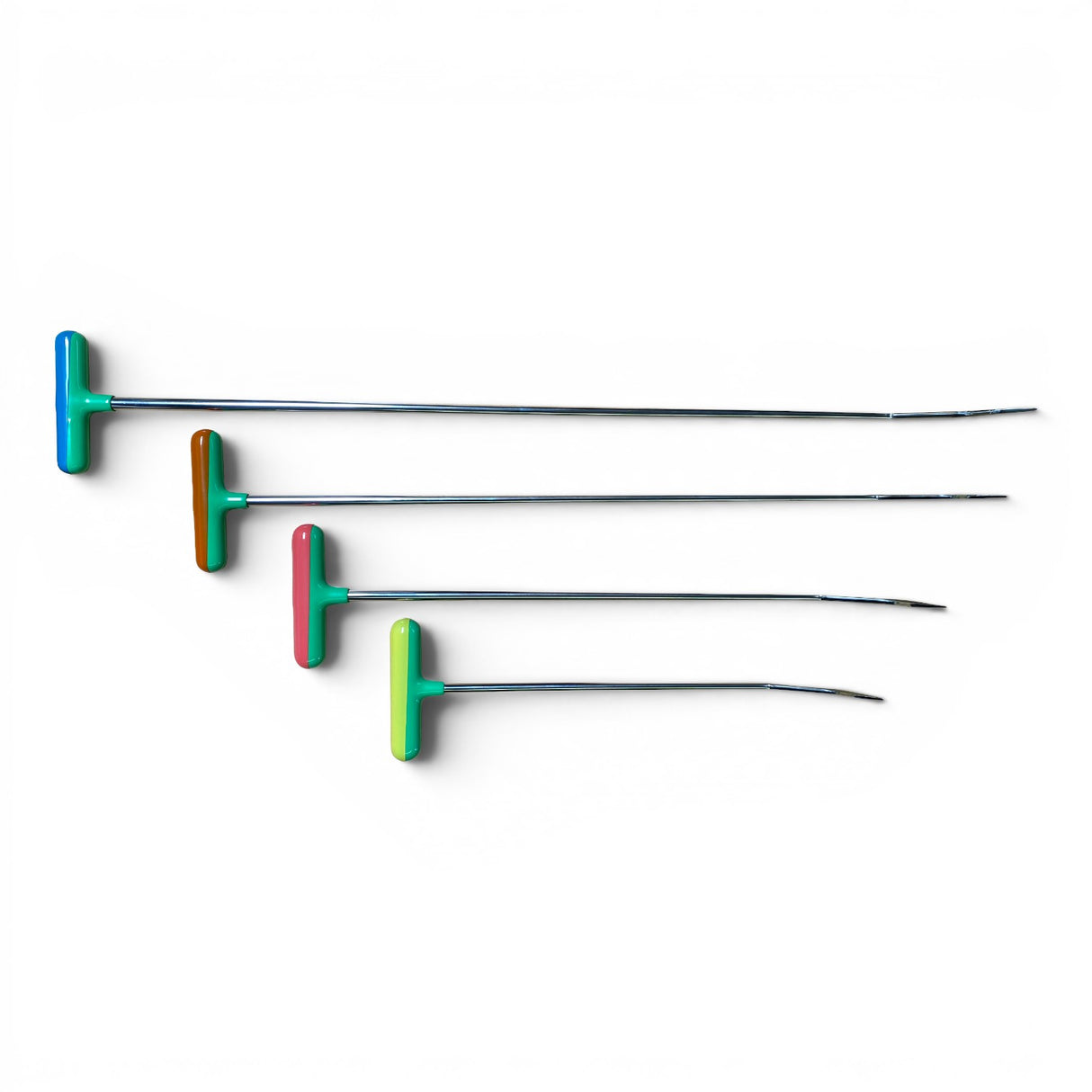 Anson PDR Tequila Tools Double Shot Fixed Handle PDR rods with blue, brown, pink, and green T-handles.