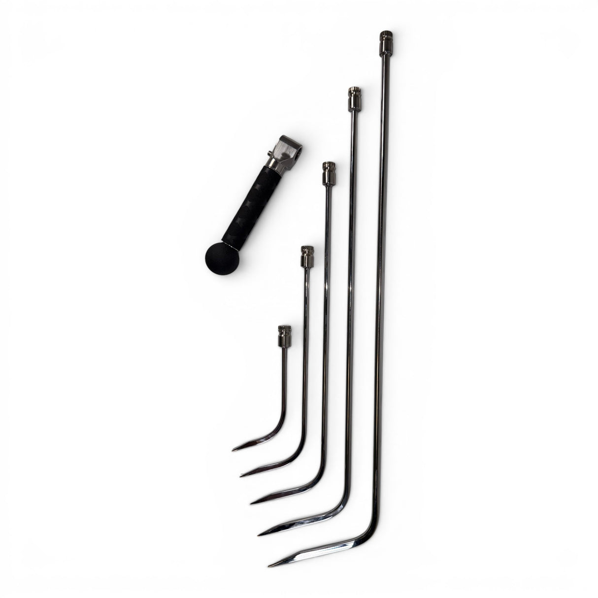Anson PDR Compact HUB door panel rod set with five stainless steel rods of varying lengths and one black handle.