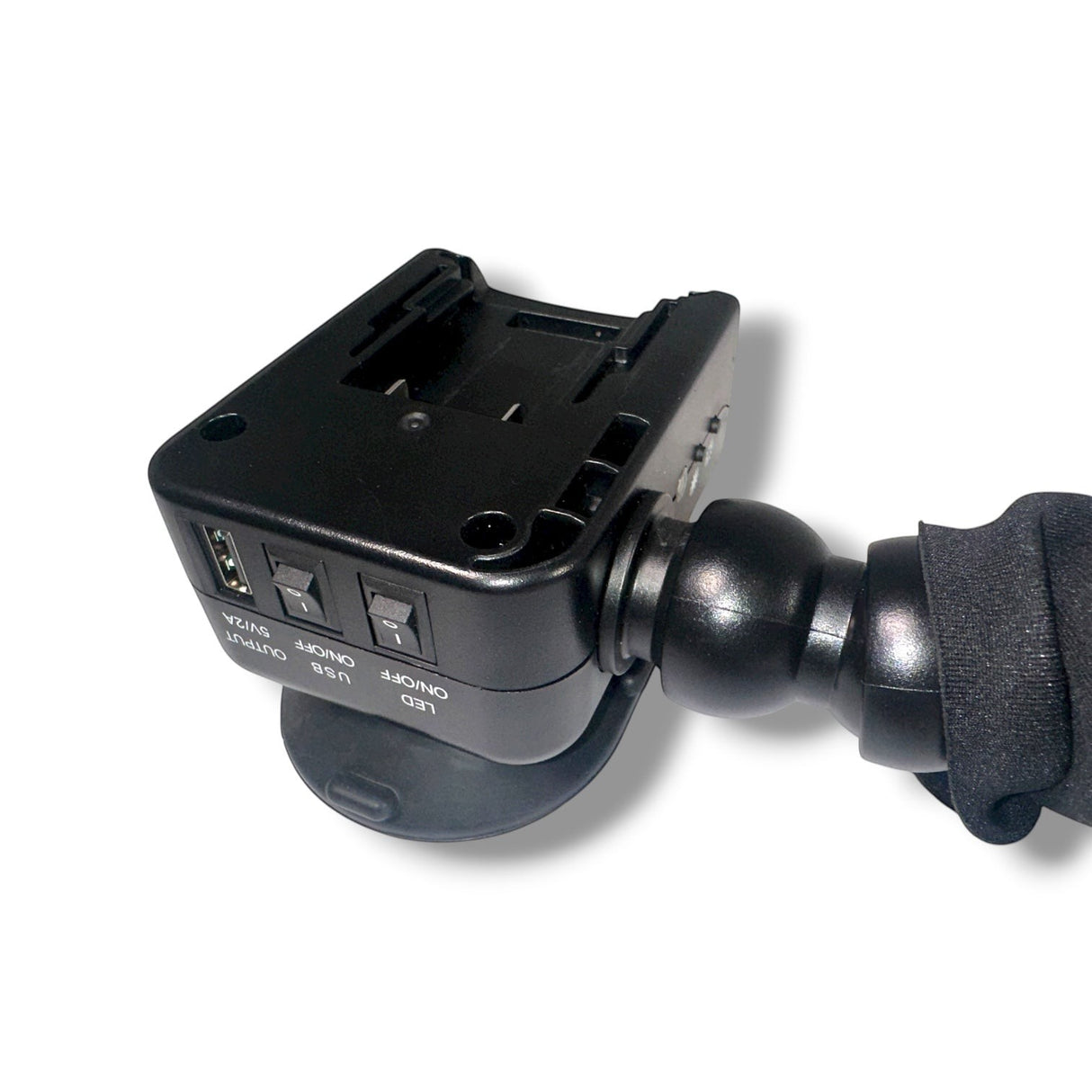 Anson PDR Elimadent X-Factor Mini wide black LED light with USB output and on/off switches.