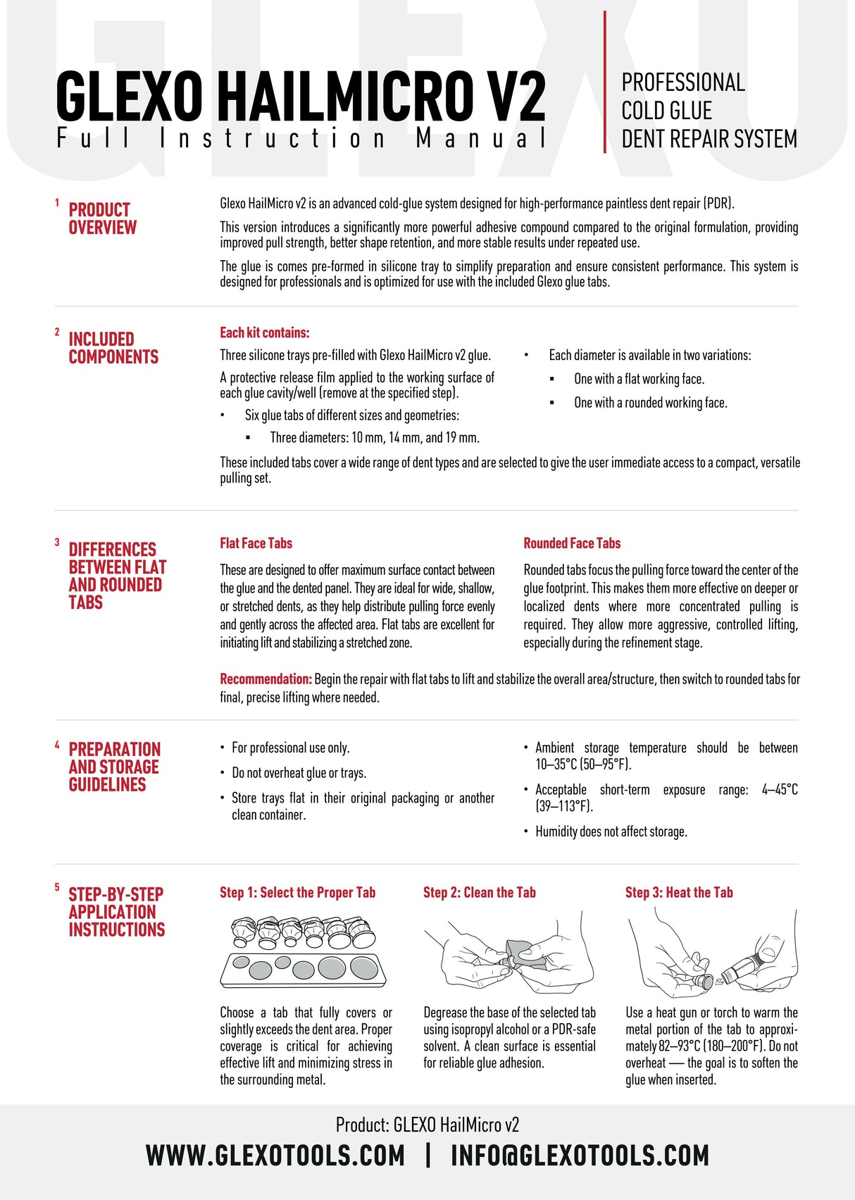 Anson PDR Glexo HailMicro V2 instruction manual for professional paintless dent repair cold glue system
