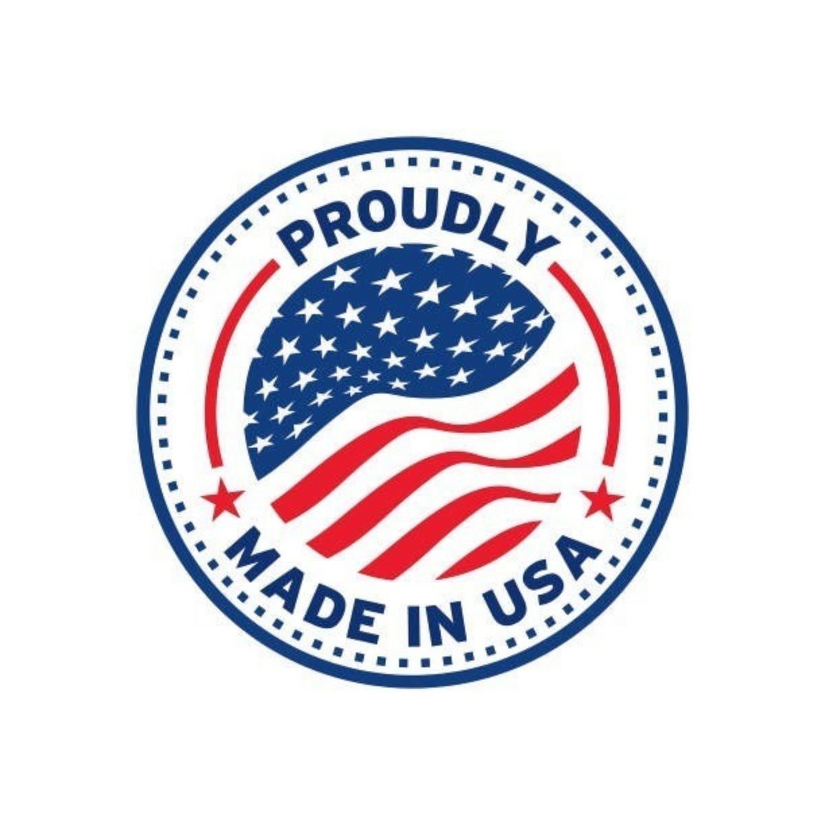 Anson PDR Proudly Made in USA circular emblem with American flag design and blue and red text on a white background