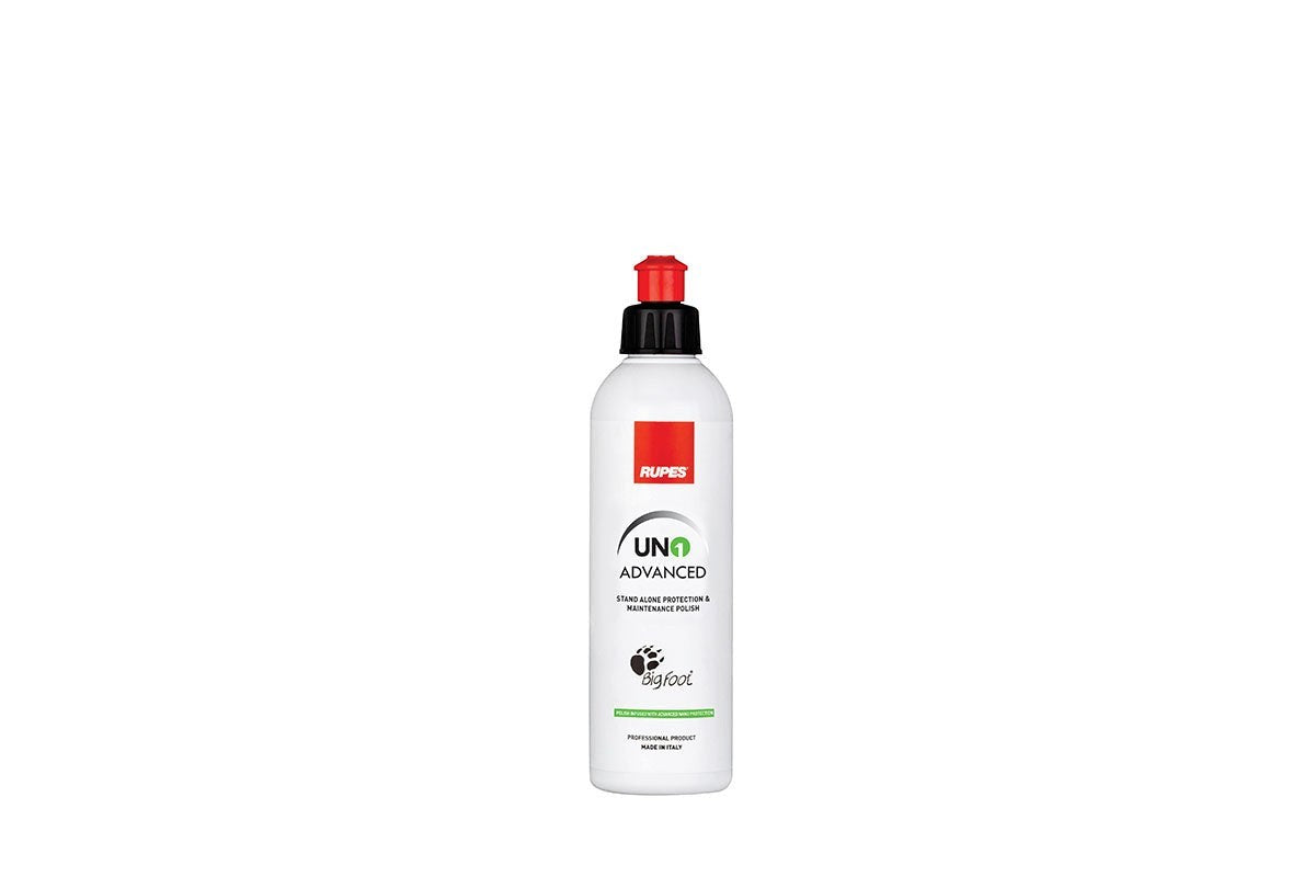 Anson PDR Rupes UNO ADVANCED 250ml bottle of car paint polish and protective sealant for gloss enhancement.