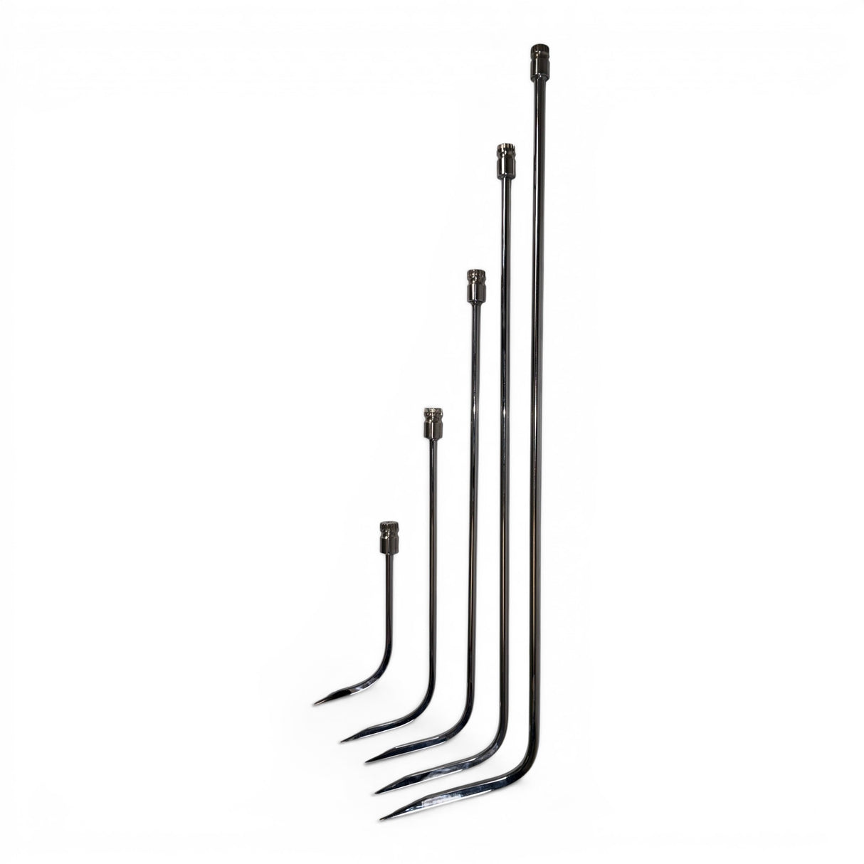 Anson PDR Tequila Compact HUB stainless steel door panel rods in five varying lengths with precision-angled tips.