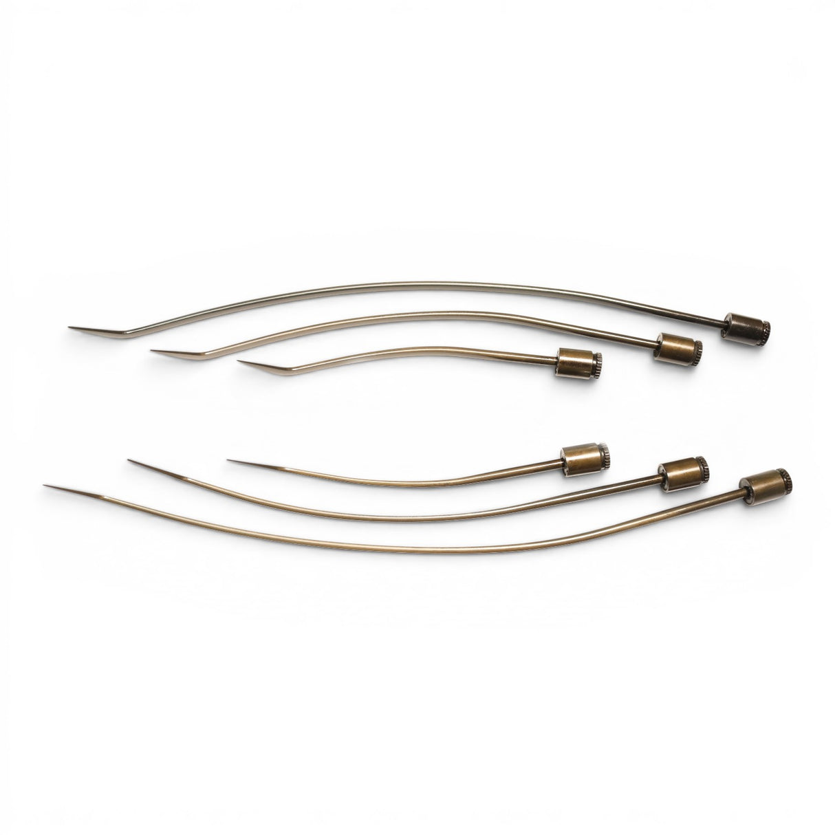 Anson PDR Tequila Indexing Hub Arched Hand Tool 5/16" Hub Set. Set of 6 metal PDR tools with arched shafts and threaded ends.