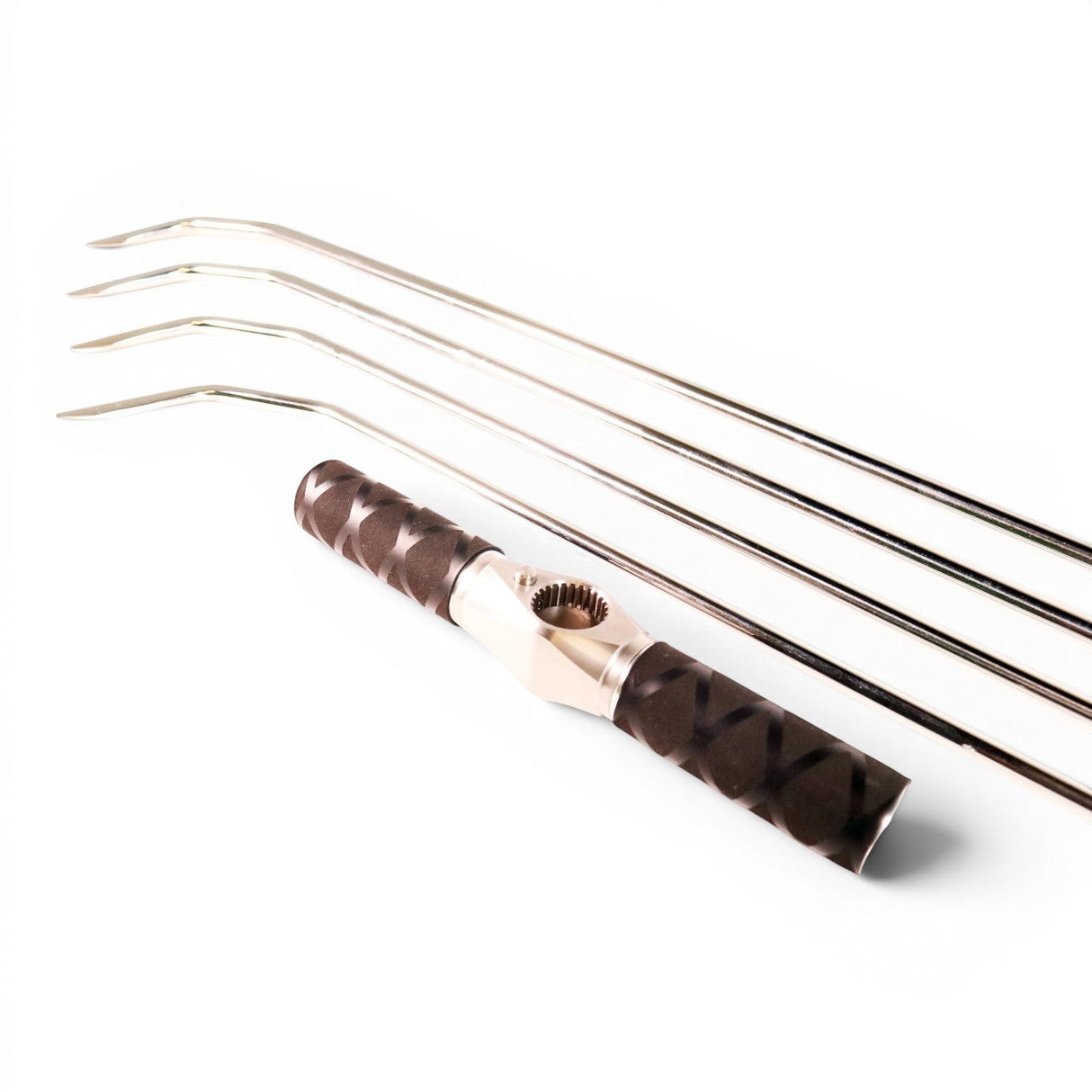 Anson PDR TEQUILA TOOLS CABALLERO 2 double bend hub set with tactical T-handle and four metal rods with sharp tips.
