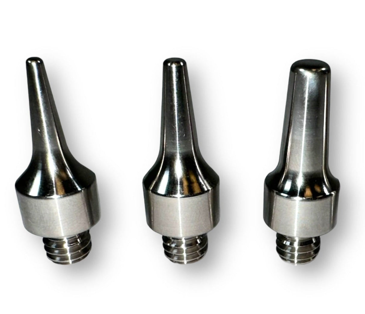 Anson PDR Set 1 titanium PDR tips: Pee Wee, Firing Pin, and Silencer. Polished finish.