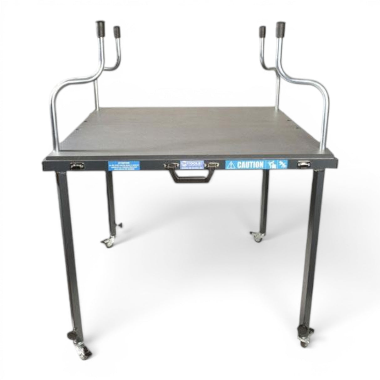 Anson PDR TK Tools hood stand with anthracite work surface, adjustable height, and locking caster wheels for workshops.