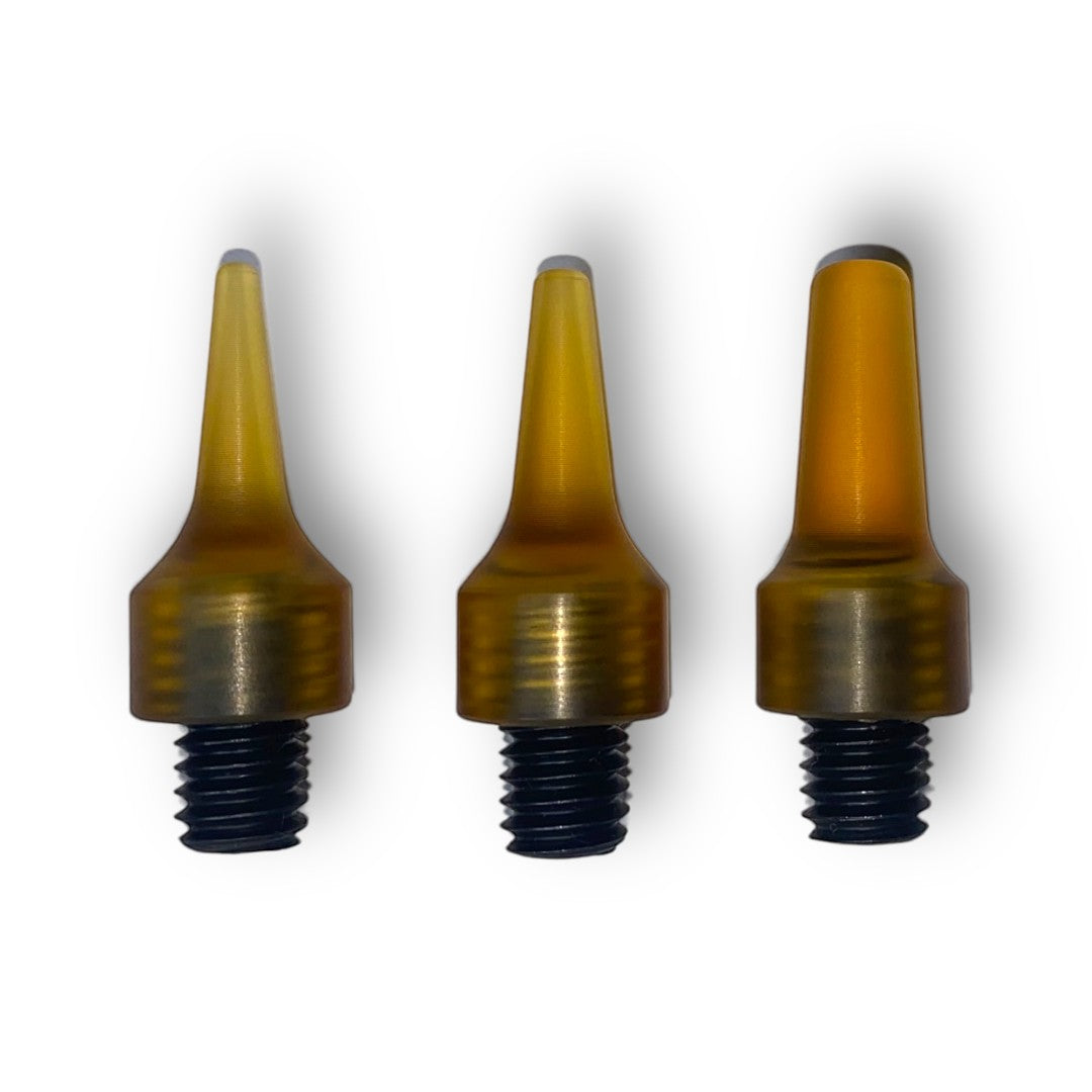 Anson PDR Dead Dent Tools Root Beer Ultem knockdown tip set including Pee Wee, Firing Pin, and Silencer designs.
