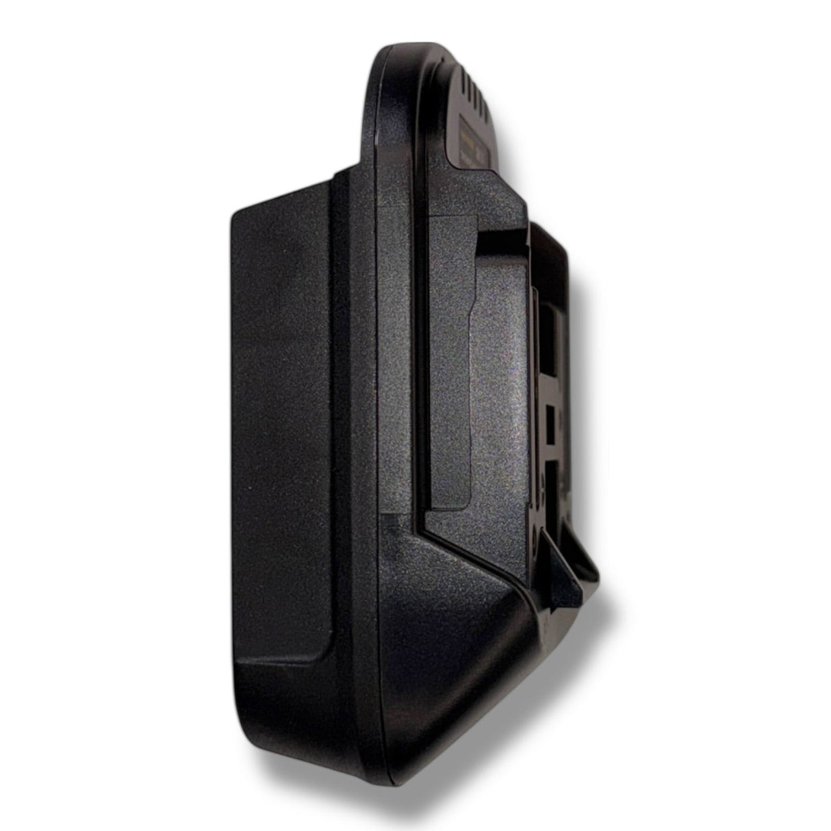 Anson PDR black plastic power tool battery adapter with USB port for 20V MAX to 18V tools. Adapts Makita to either Milwaukee or Dewalt
