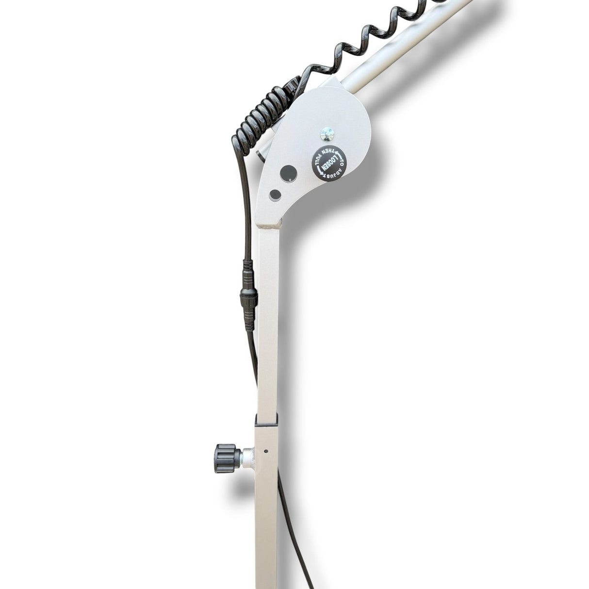 Anson PDR Econo Light Stand with adjustable boom and coiled cable. Features a locking knob for height adjustment.