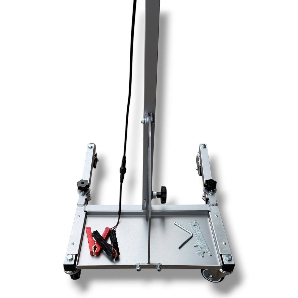 Anson PDR Econo Light Stand base with wheels, battery tray, alligator clips, and wrench. Aluminum construction.