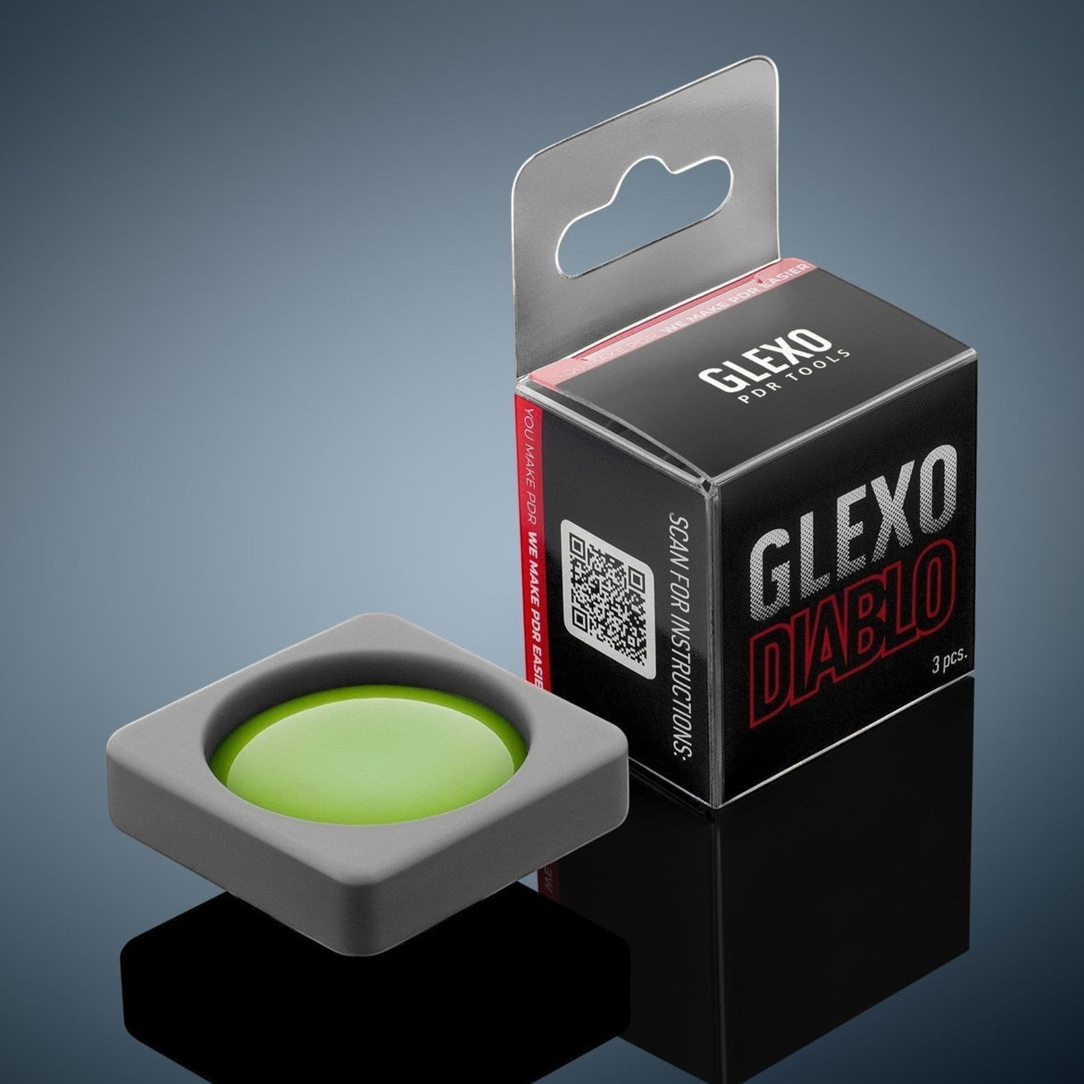 Anson PDR Glexo Diablo Cold Glue set of 3pcs in silicone molds for paintless dent repair.