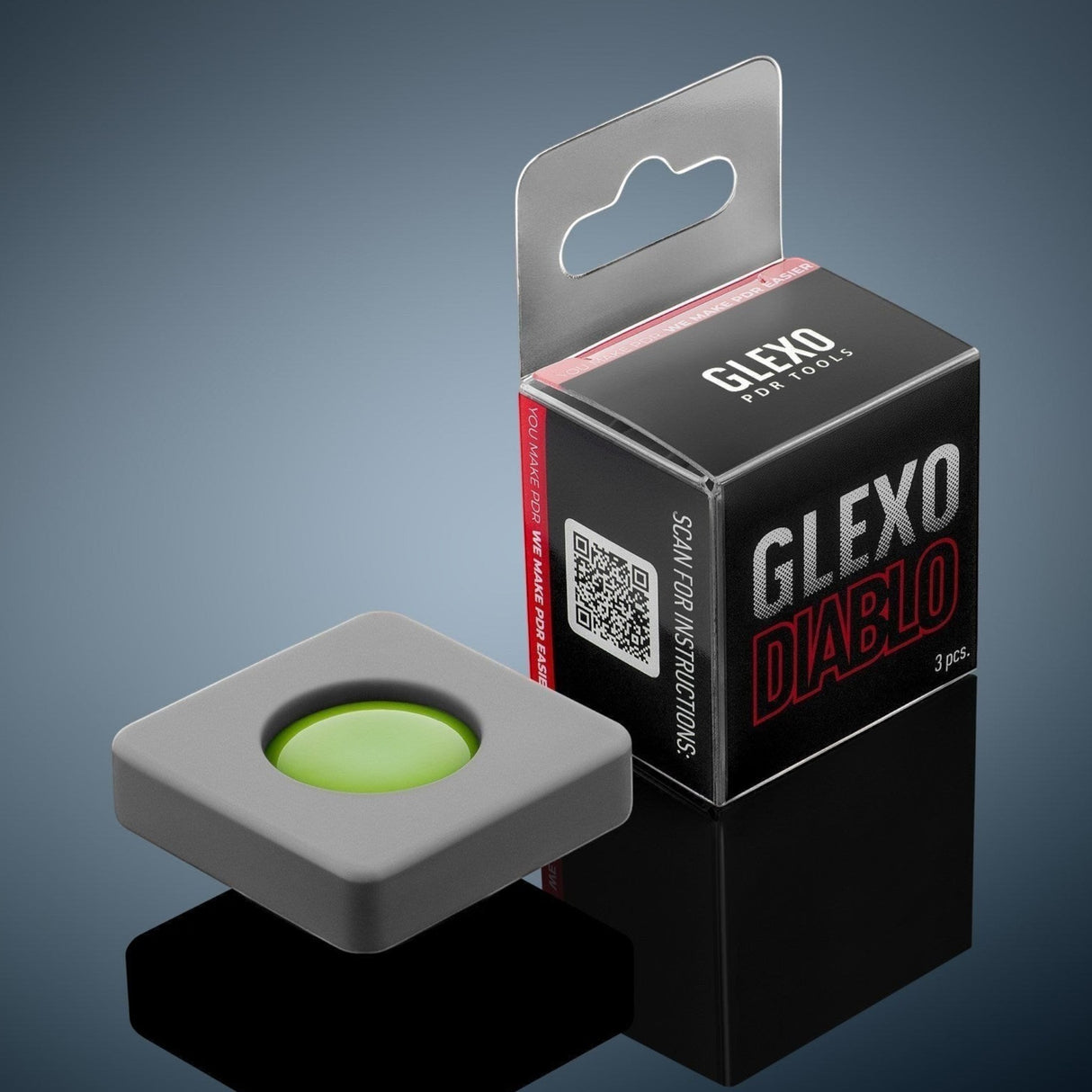 Anson PDR Glexo Diablo Cold Glue set of 3pcs in silicone molds for paintless dent repair.
