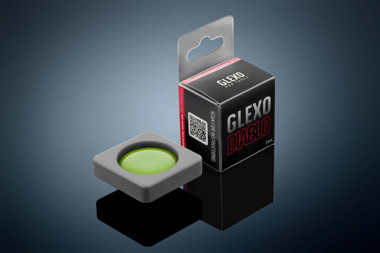 Anson PDR Glexo Diablo Cold Glue set of 3, pre-formed in silicone trays for paintless dent repair.