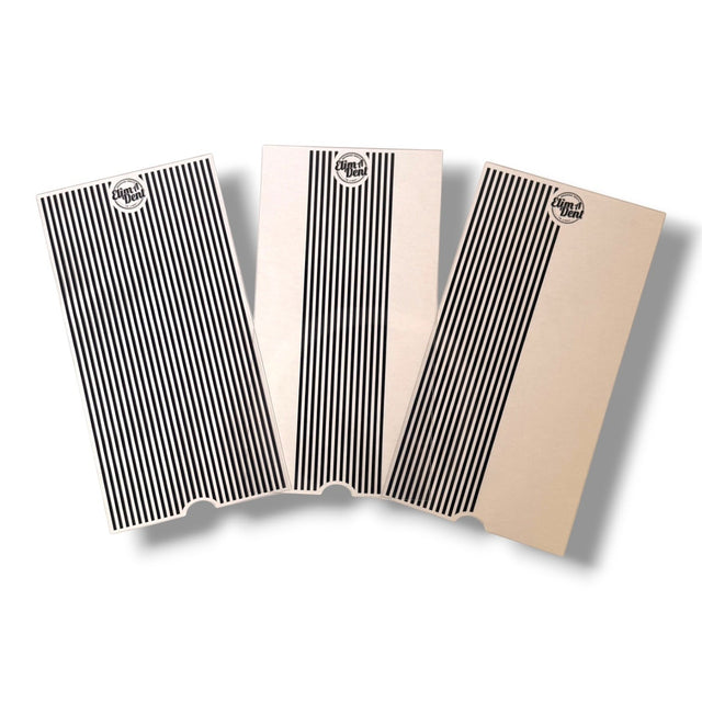 Anson PDR Elimadent 14" clear mylar lens films with black vertical lines in full, half, and combo patterns.