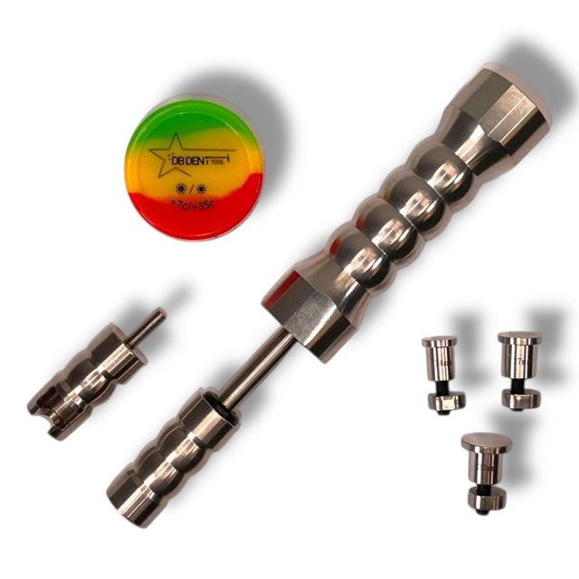 Anson PDR stainless steel cold glue kit with slide hammer, 3 glue tabs (14mm, 17mm, 20mm), and a hot glue adapter.