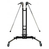 Anson PDR DNE KRAKEN Full Edition light stand with two retractable stainless steel knees and four wheels. Black steel frame.