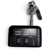 Anson PDR Elimadent Battery on Board power adapter with quick clamp, power switches, and USB port for LED hail lights.