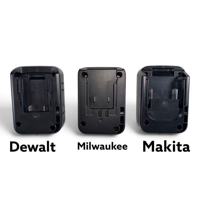 Anson PDR Elimadent Battery on Board adapters for Dewalt, Milwaukee, and Makita power tool batteries for LED hail lights.