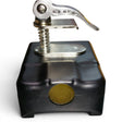 Anson PDR black battery receiver with silver clamp and spring for Milwaukee 18V batteries, featuring a built-in dimmer and battery gauge.