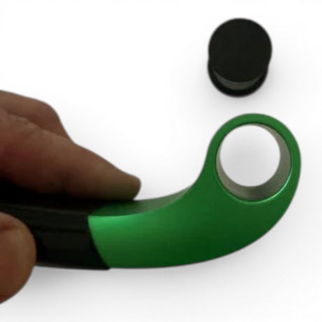 Anson PDR Black Plague Lateral Tension Adapters, green metal with black accents, used for PDR.