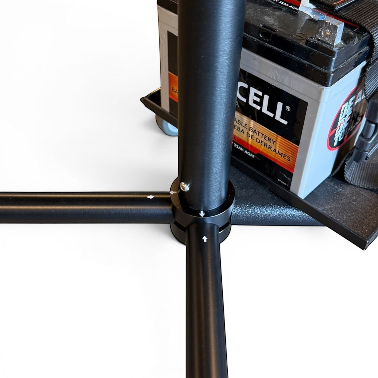 Anson PDR BLE Light Stand base with black aluminum legs, locking joints, and a mounted battery tray.