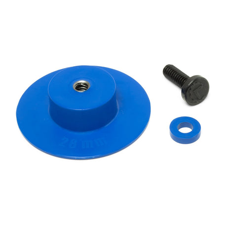 Anson PDR Dead Center SuperTab blue glue tab with threaded Stafast system, bolt, and spacer for dent repair