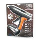 Anson Collision cordless glue gun in black and orange with dual temperature settings and Ryobi battery compatibility.