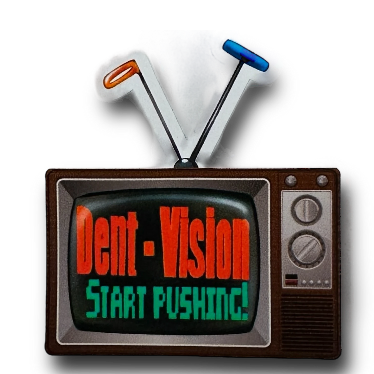 Anson PDR Dent Vision ShockBlocker knockdown tool featuring a vintage television graphic with orange and blue tips