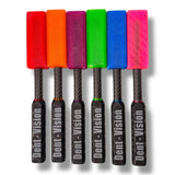 Anson PDR Dent Vision Dent Zapper Paddles in red, orange, purple, green, blue, and pink with carbon fiber shafts.