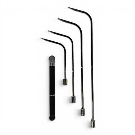 Anson PDR Tequila Tools Door Lord Sharp Hub Set with Tactical Guerrilla Grip, featuring four metal rods of varying lengths with sharp tips and a textured black handle.
