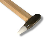 Anson PDR extended blending hammer with a stainless steel head and a replaceable white plastic tip on an oak handle.