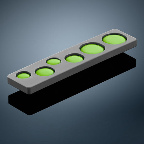 Anson PDR Glexo Diablo cold glue strip featuring six bright green pre-formed adhesive pods in a grey silicone tray.