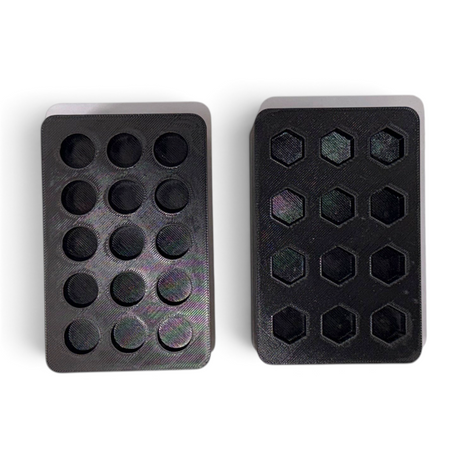 Anson PDR Dead Dent Tools Glory Hole tab holders in black 3D printed material with round and hexagonal slots