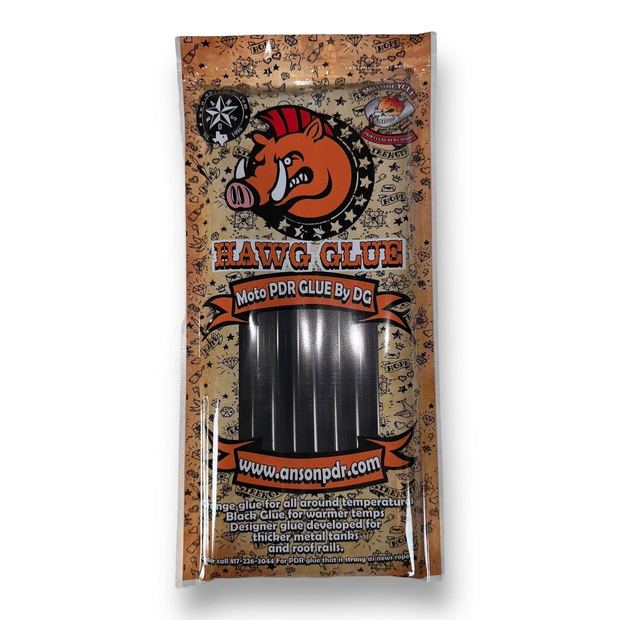 Anson PDR Hawg Hot PDR Glue sticks in black, designed for warmer temperatures and thicker metal tanks.