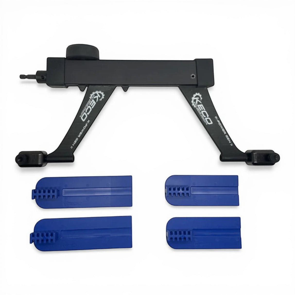 Keco K-Power Mini Gen 2 lateral tension tool, black aluminum beam with blue plastic tabs for hail damage repair.