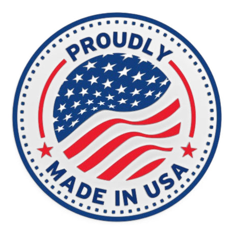 Anson PDR circular sticker featuring a waving American flag design with the text Proudly Made in USA