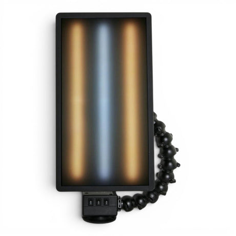 Anson PDR PDR light with flexible gooseneck arm and suction cup base, showing yellow and blue light patterns.