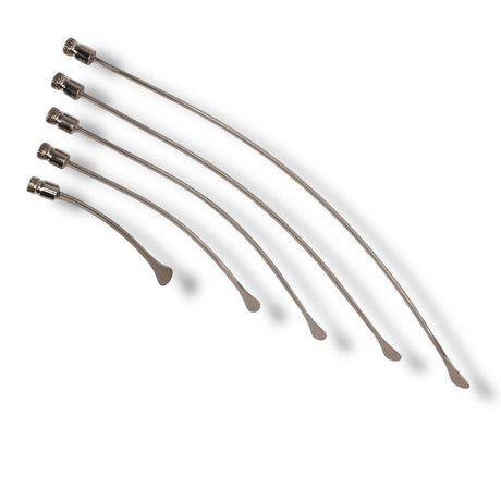 Anson PDR Rattlesnake 1 1/4" tail set with compact hub handles. Five metal PDR rods with curved whale tails.