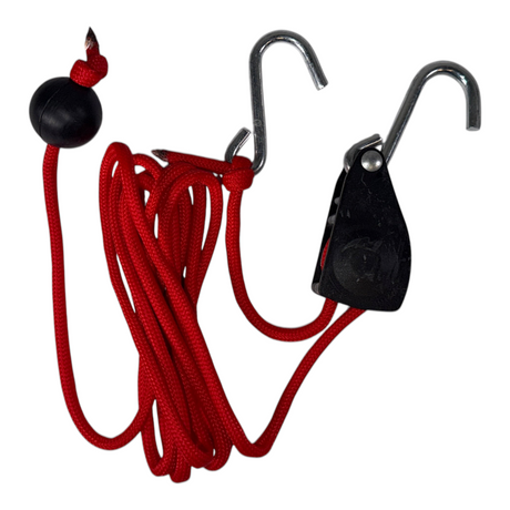 Anson PDR Dent Engineer 1/4 inch rope ratchet with red paracord and black metal hardware on a white background