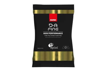 Anson PDR Rupes D-A FINE yellow foam polishing pad in branded black and gold packaging for car paint refinement.