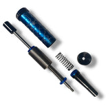 Anson PDR Storm Breaker slide hammer in blue with lightning pattern, showing disassembled parts and internal springs.