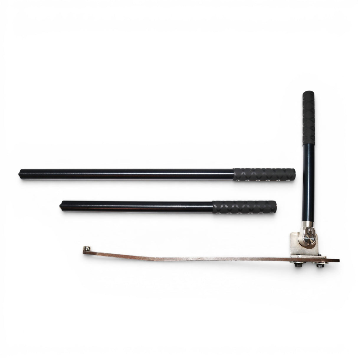 Anson PDR black anodized tactical extension handles with X grip, 12", 18", and 24" lengths, and a metal adapter.