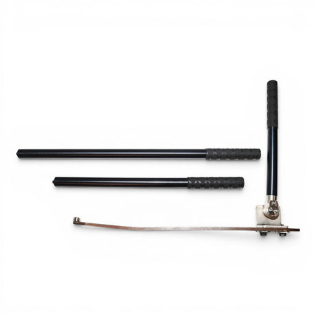 Anson PDR black anodized tactical extension handles with X grip, 12", 18", and 24" lengths, and a metal adapter.