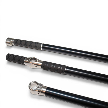 Anson PDR tactical extension handles in 12", 18", and 24" sizes with X grip and silver threaded ends.