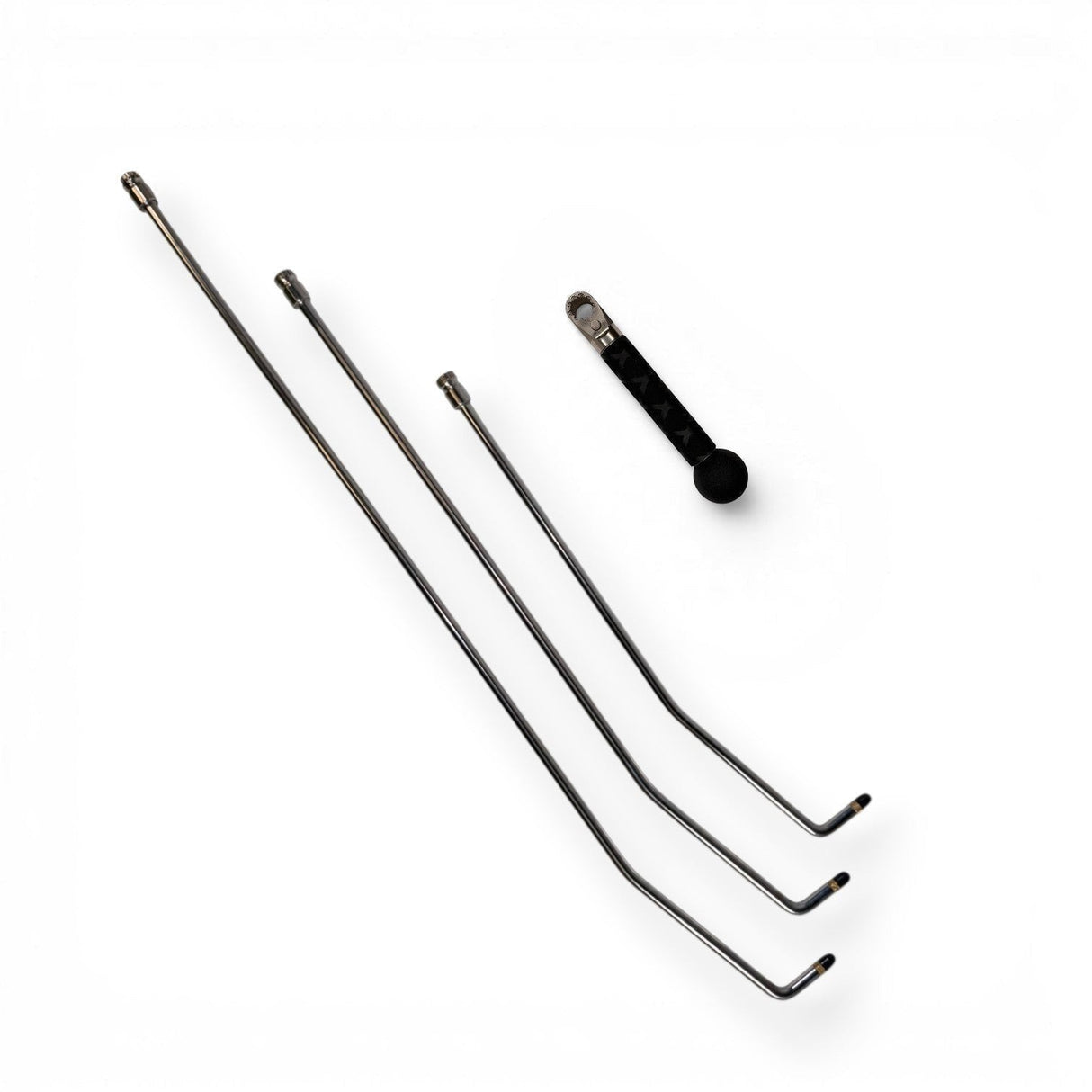 Anson PDR Tequila Compact HUB double bend stainless steel rods in 18, 24, and 30-inch lengths with a black handle.