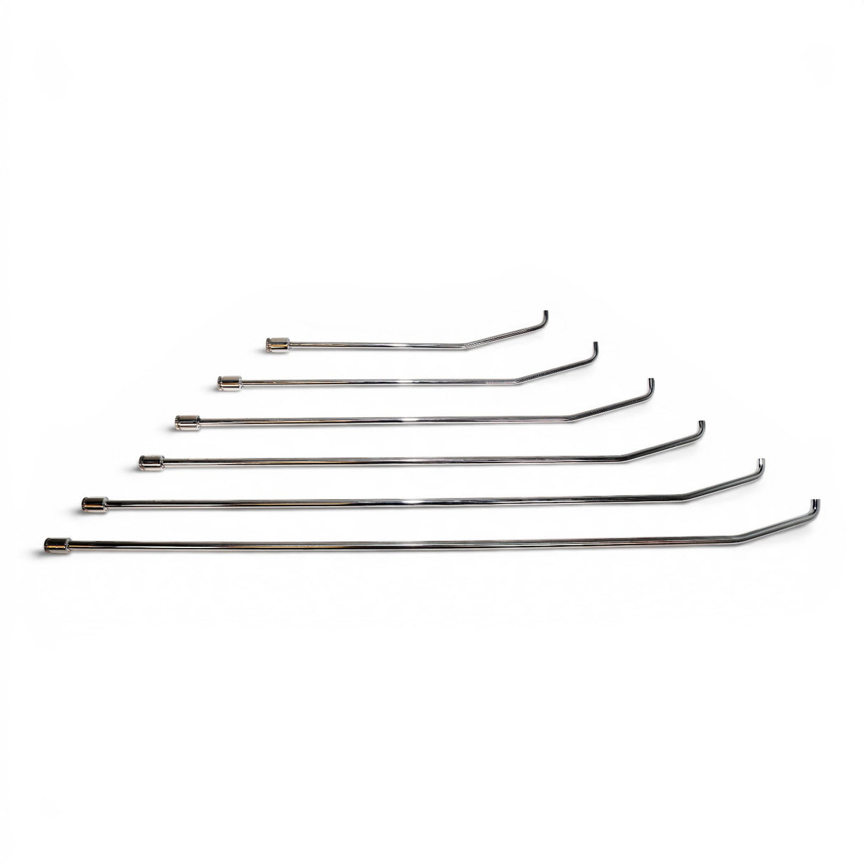 Anson PDR Tequila double bend stainless steel PDR rods with interchangeable tips, 18" to 48" lengths.