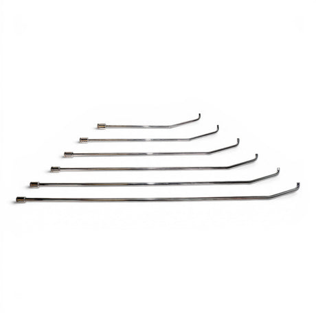 Anson PDR Tequila double bend stainless steel PDR rods with interchangeable tips, 18" to 48" lengths.