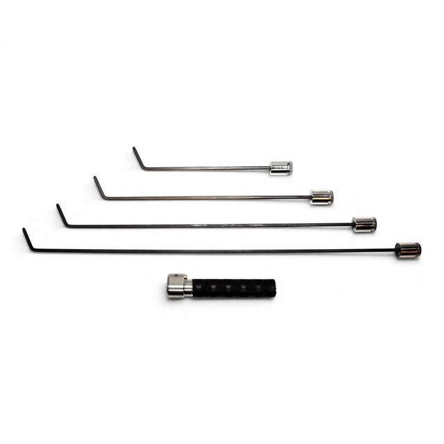 Anson PDR TEQUILA 7/32 Cyclone Hub Tool Set with Tactical Inline Handle, 4 metal rods of varying lengths with L-shaped tips and silver connectors, plus a black textured handle.